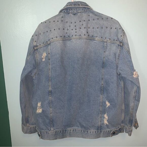 Free People Studded Distressed Jean Jacket Small - Picture 7 of 7